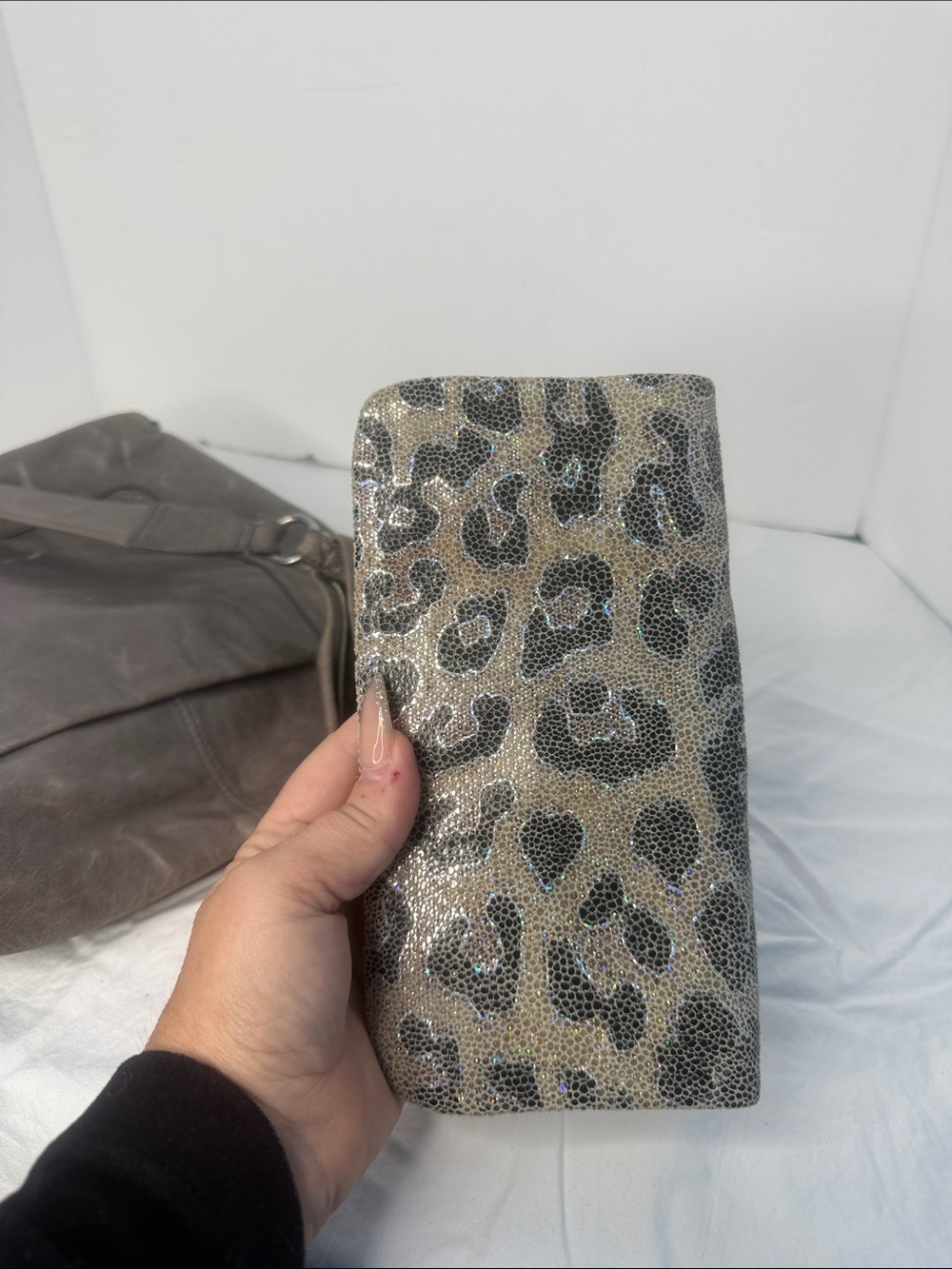 Leather Crossbody Bag with Leopard Print Wallet - Gray and VIDA WALLET - Picture 11 of 15